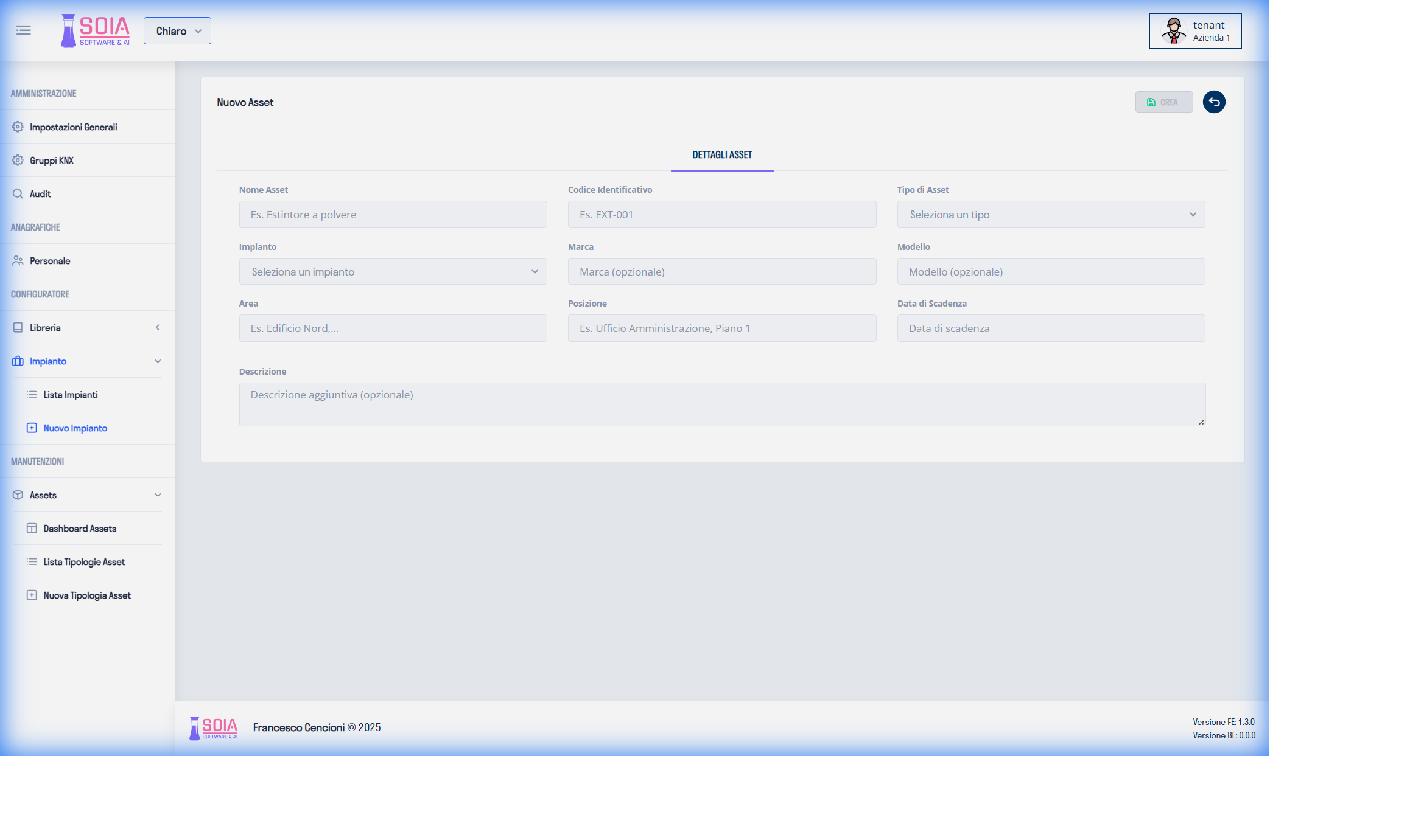 Form Creazione Asset